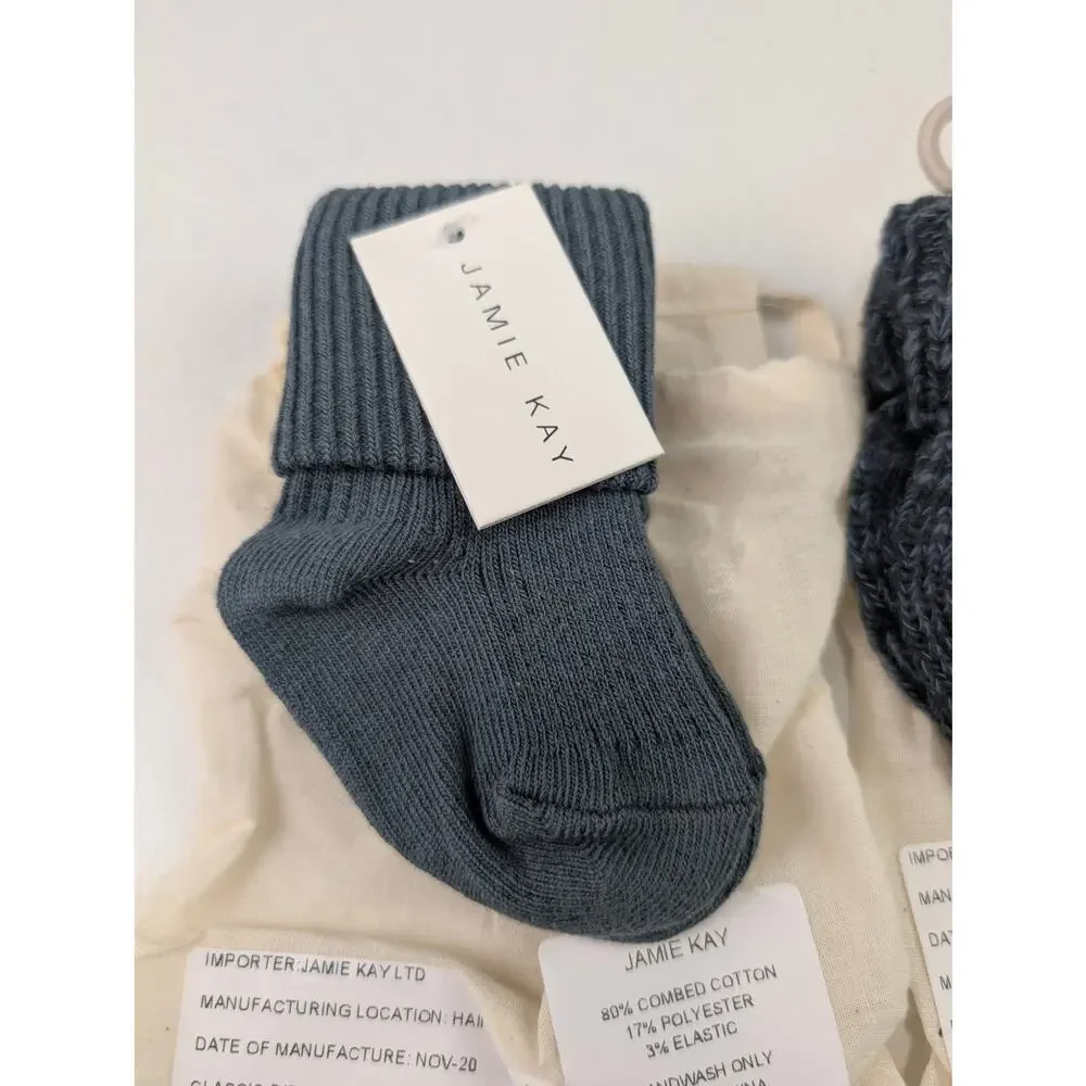 Jamie Kay 3 Pairs Baby 0-3 Months Fold Over Sock Bundle - Shades of Blue